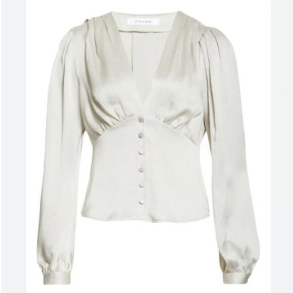 Frame Denim Tops - NWT Frame Empire Waist Silk Blouse - Gray pearl - Long Sleeve Top